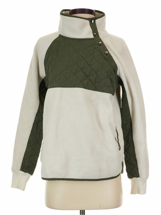 Abercrombie & Fitch Tops - Abercrombie & Fitch Quilted Olive & Cream Fleece Pullover Women’s Large